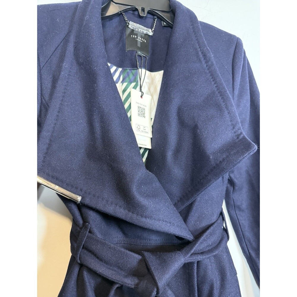 Ted Baker Alicee Navy Wrap Coat Women Long Tailored Magnet Closure $525 NWT Sz1